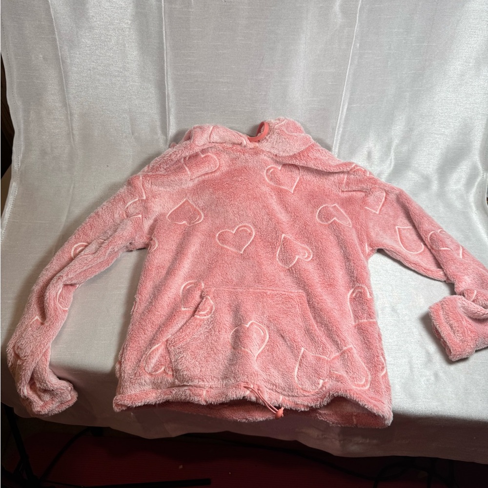 No Boundaries Girls‎ Pink Heart Embossed Plush Fleece Hoodie Sweatshirt Size 4-6